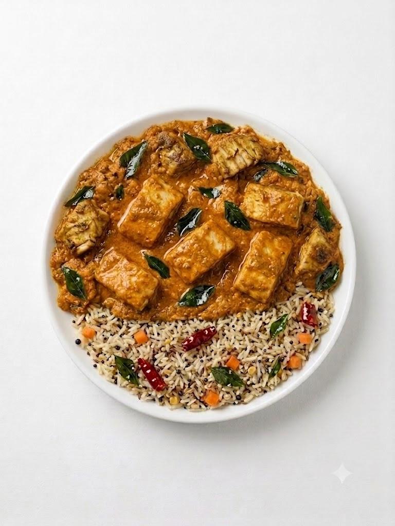 Chettinad Curry Leaf Tawa Fish With Tempered Mustard Rice