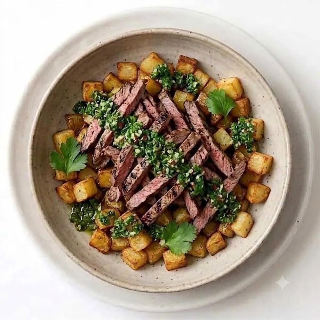 Grilled Beef Strips With Chimichurri & Roasted Baby Potatoes