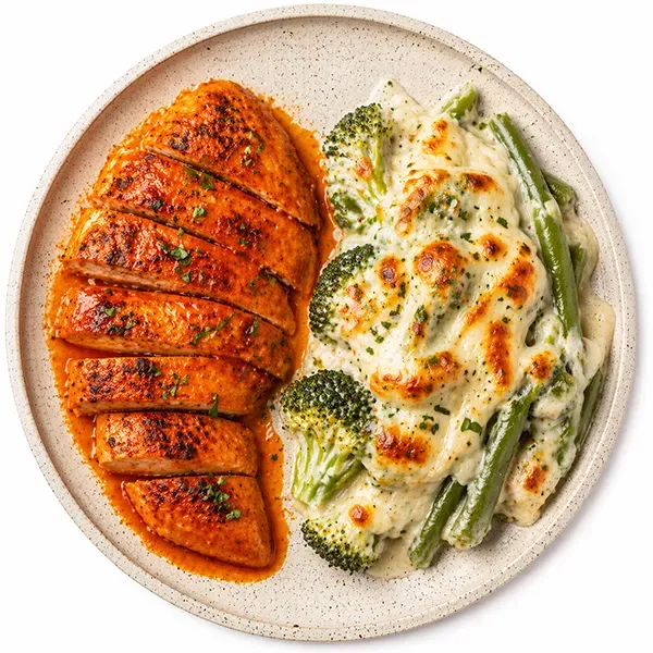 American buffalo chicken with au gratin vegetable