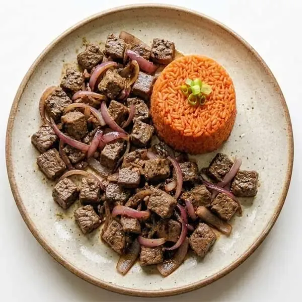 Angkor Peppered Beef Lok Lak With Tomato Rice & Lime-Pepper Jus