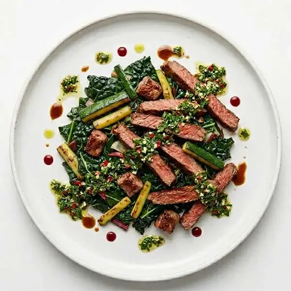 Argentinian Chimichurri Steak With kale Marrow Medley