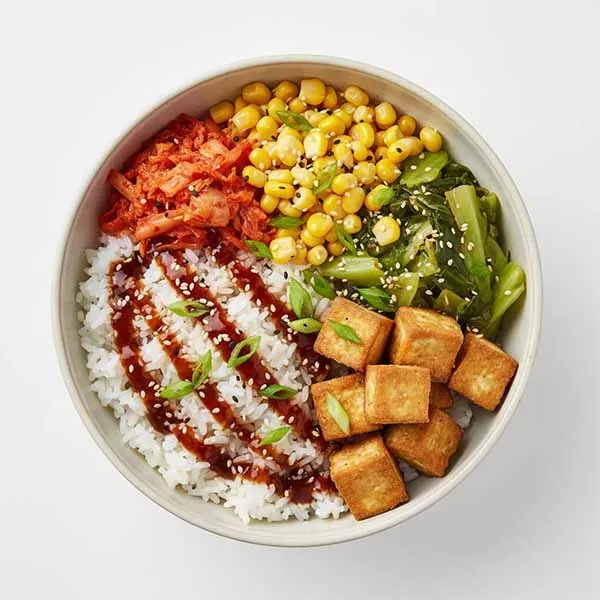 Asian Teriyaki Rice Bowl - Kimchi/Corn Kernel/Fried Tofu/Braised Cabbage