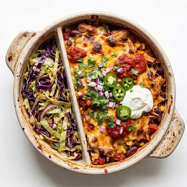Baked Chicken Chili Con Carne Casserole With Cabbage Medley