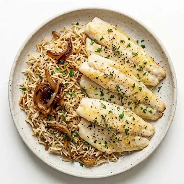 Baked Fish With Caramelized Onion Rice