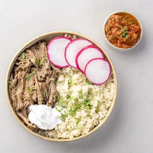 Beef And Shaved Cauliflower Taco Bowl With Pickle Radish