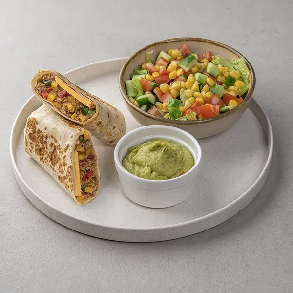 Beef chimichanga with spiced corn kernel salad & avocado ranch dip