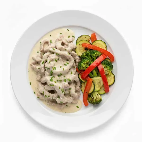 creamy truffle Beef Julienne with sauteed keto veg