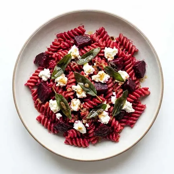 Beetroot & Goat Cheese Fusilli with Burnt Butter Sage