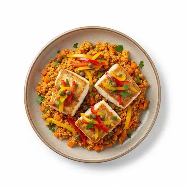 Bellpepper And Caper Fish With Carrot Broken Wheat