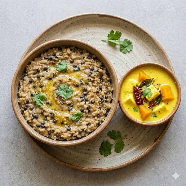 Black Urad Dal Khichdi With Paneer Kaddu Ki Kadhi