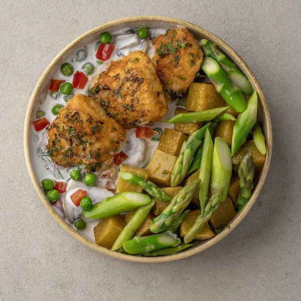 Cajun Fish Piccata With Pumpkin & Asparagus Medley