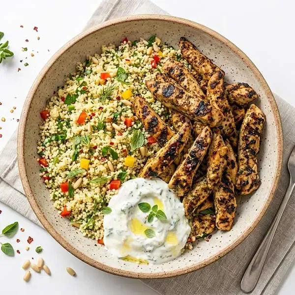 Charred Lemon Oregano Chicken With Warm Herbed Couscous
