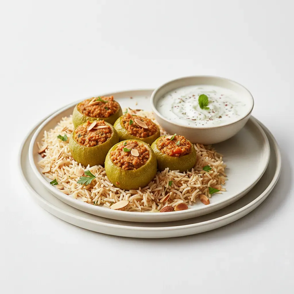 Chicken Kousa With Arabian Spiced Rice And Cucumber Yogurt Sauce