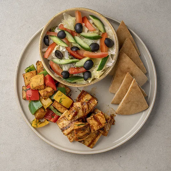 Chicken Shish Tawook  with middle eastern spiced pita and garden green salad