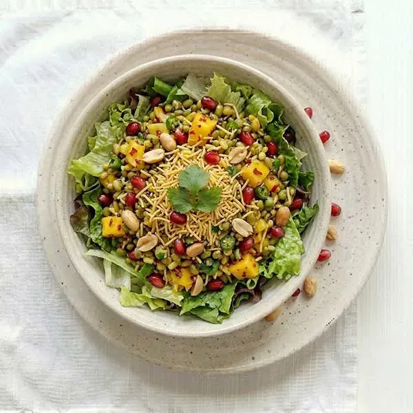 Chili Mango Moong Dal Salad With Sev and Garden Green