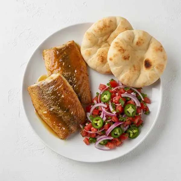 Cilantro Fried Fish With Salata Hara & Arabic Bread