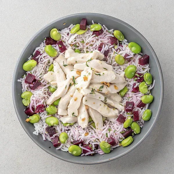 Creamy Chicken & Beet With Broad Beans Pilaf
