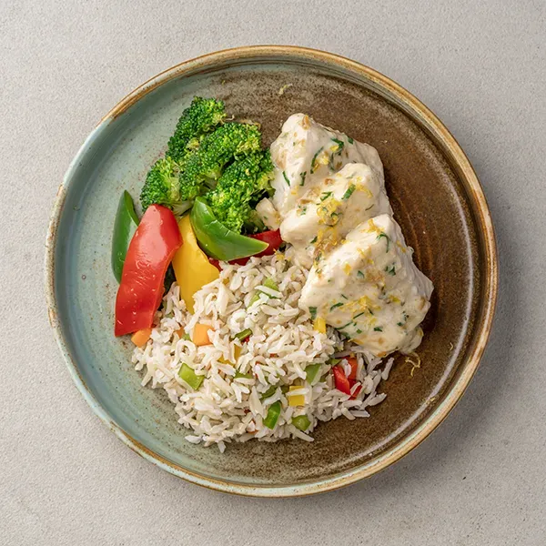 Creamy Fish And Vegetable Medley With Lemon Brown Rice