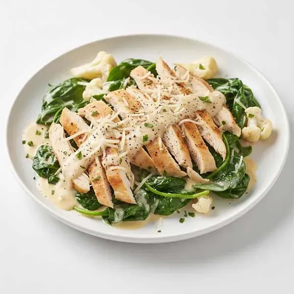 Creamy Garlic Parmesan Chicken With Wilted Spinach