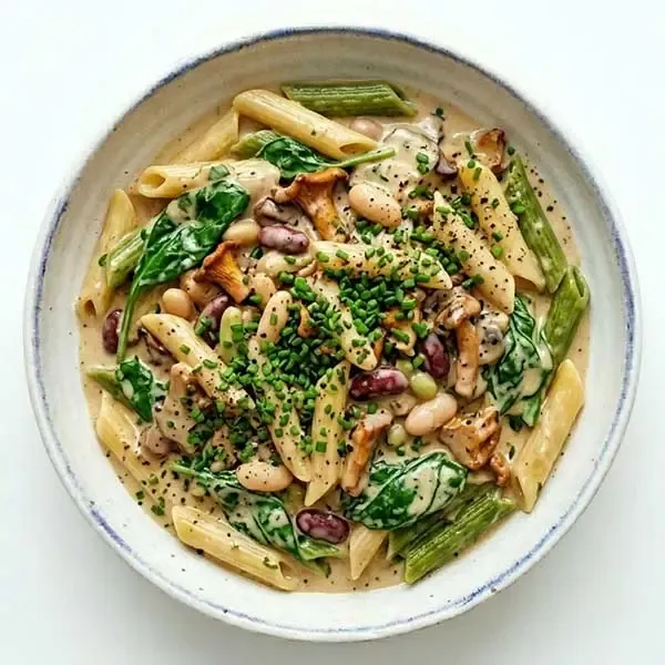 Creamy Mushroom & Beans with Spinach Penne