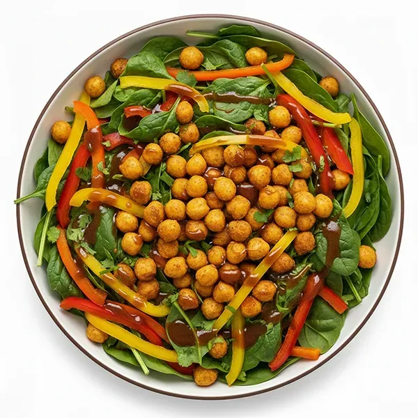 Curried Chickpea, Spinach And Bell Pepper Salad With Tamarind Lime Dressing