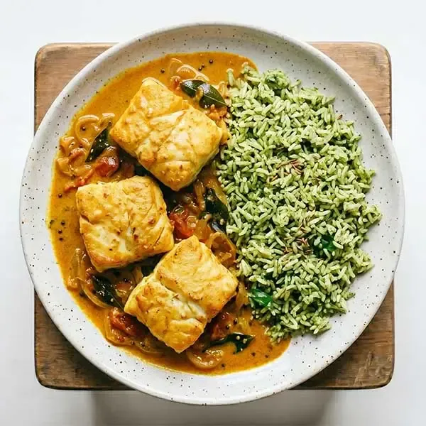 Curried Fish With Coriander Rice