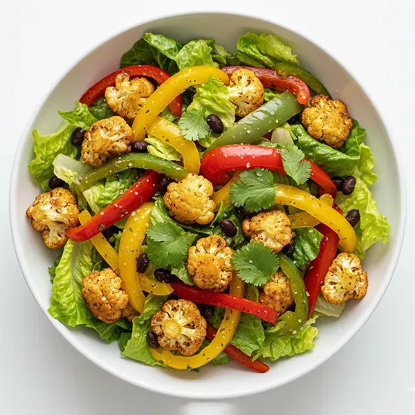 Fajita-Spiced Cauliflower, Grilled Peppers & Black Bean Salad With Fresh Cilantro Vinaigrette