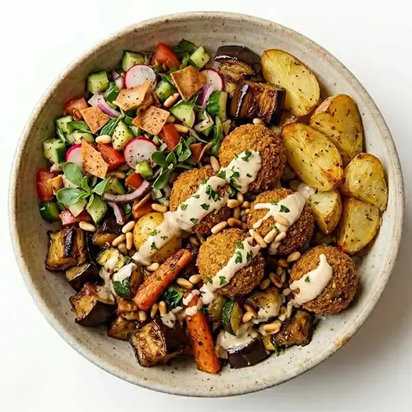 Falafel Mezze Bowl with Fattoush & Tahini