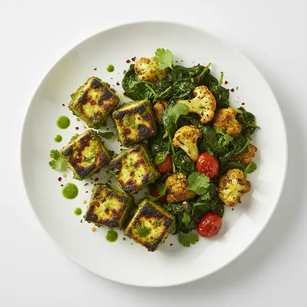 Fenugreek Paneer Tikka with Roasted Cauliflower and Spinach