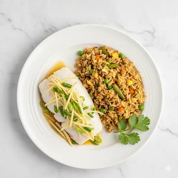 Cantonese Ginger-Scallion Fish With Vegetable Fried Rice