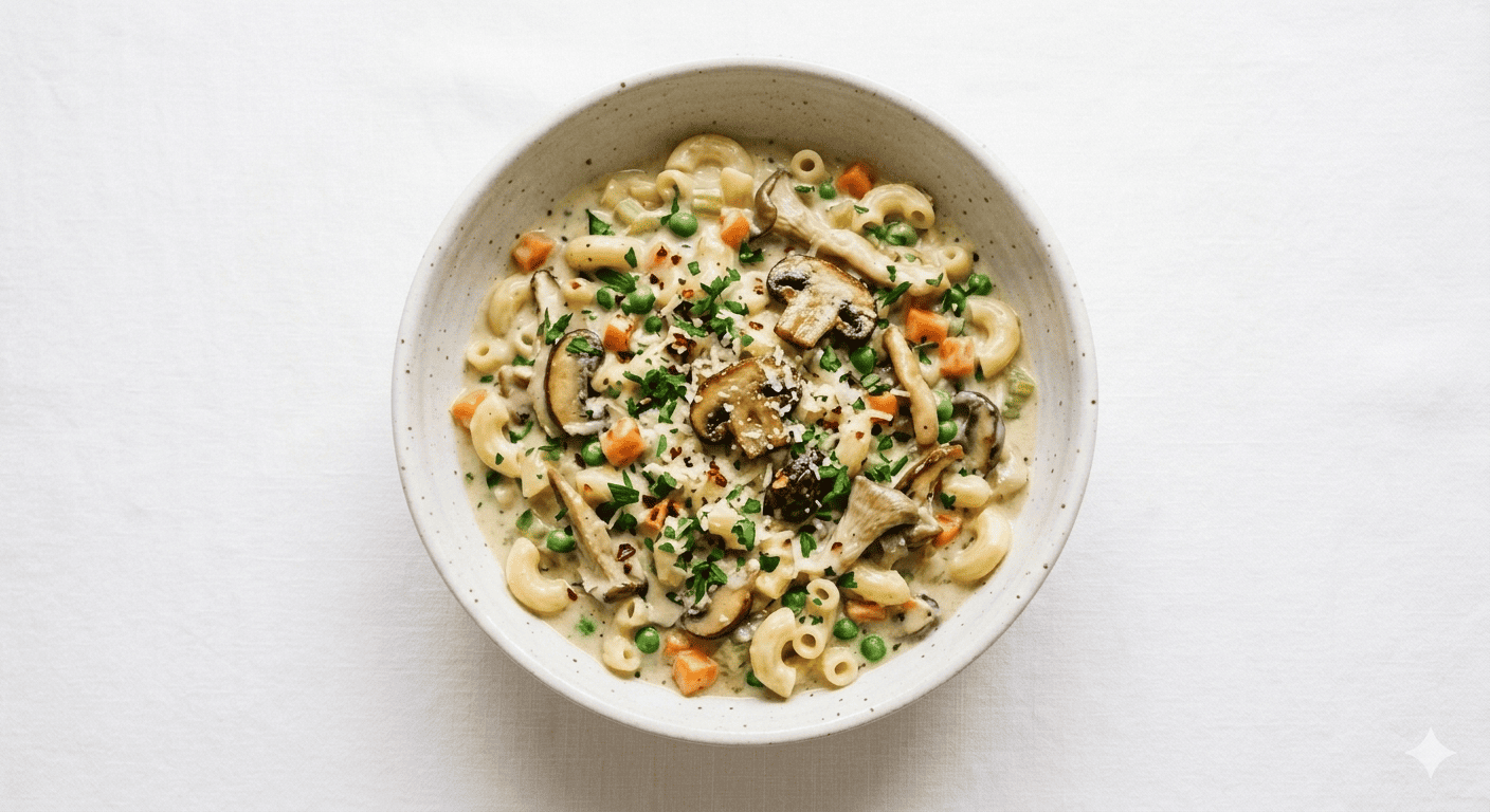 Creamy Vegetable & Mushroom Fricassee With Elbow Pasta