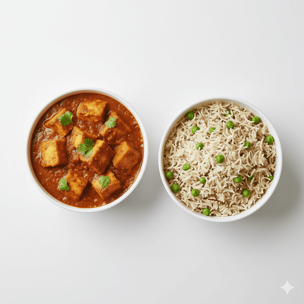 Paneer Aloo Tarkari With Mutter Pulao