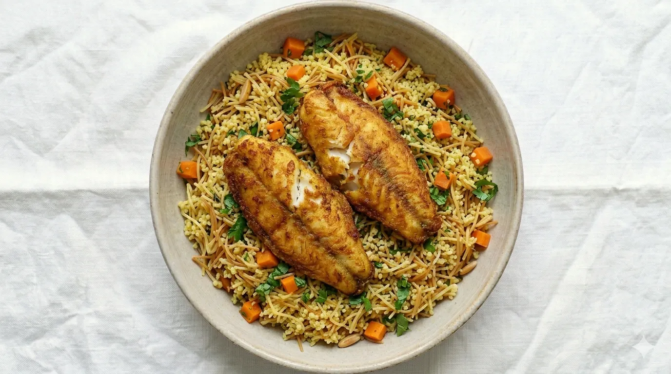 Arabic Style Fried Fish With Vermicilli Cous Cous