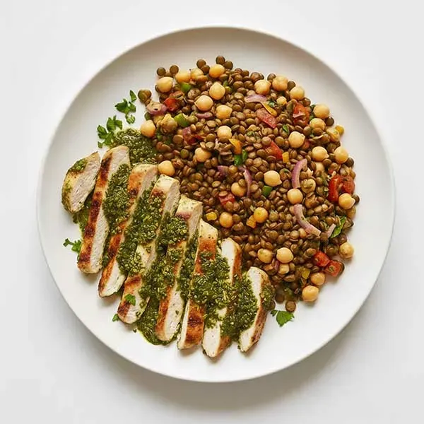 Green Chermoula Chicken With Chickpea Lentil Mix