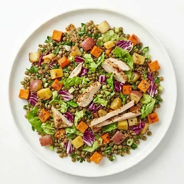 Grilled Chicken And Lentil Salad With Roasted Vegetables