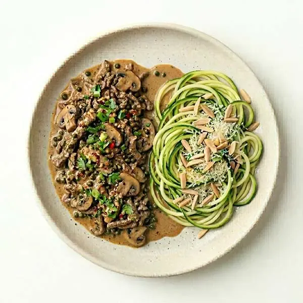 Ground Beef Stroganoff With  Zucchini Noodles