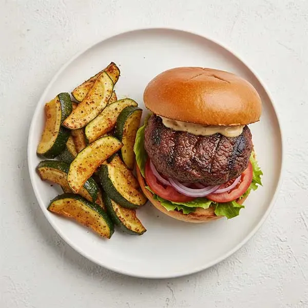 Hand-Pressed Buttermilk Beef Burger With Piquant Paprika Sweet Potato Wedges