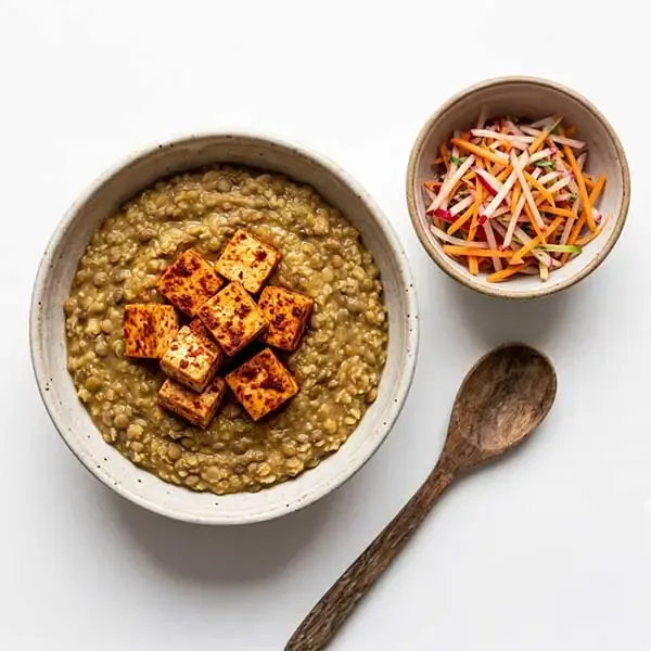 Harees Adasi With Harissa Tofu &Radish -Carrot Slaw
