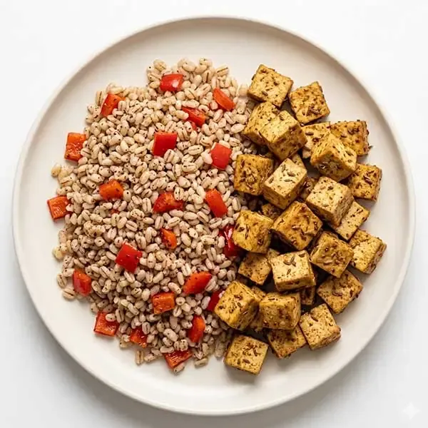 Hawaij Spiced Tofu With Sumac Red Pepper Barley