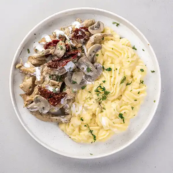 Herby  Mushroom And Sundried Tomato Chicken With Polenta
