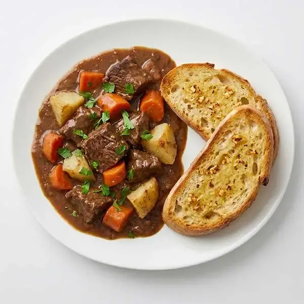 Highland Slow-Roasted Beef Stew With Toasted Garlic Ciabatta