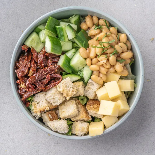 Italian Butter Bean, Tomato & Sourdough Crouton Salad With Balsamic Dressing