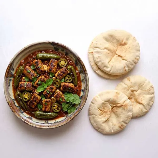 Jalapeno-Pepper Fish Kebab Stew with Arabic Bread