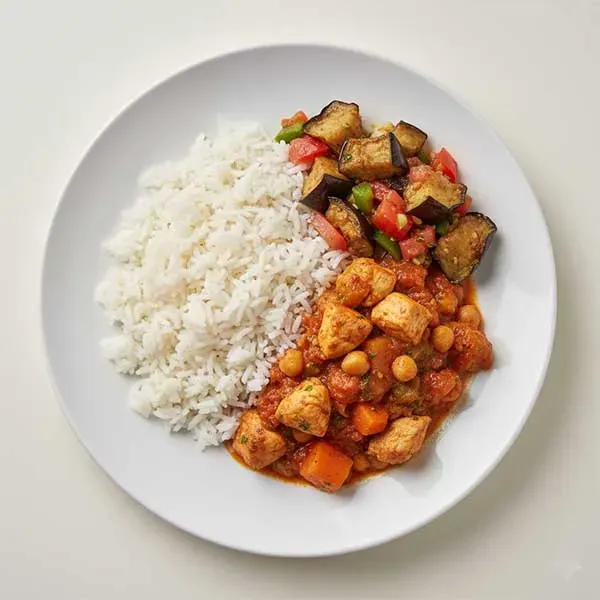 Jordanian Chicken Stew With Roasted Eggplant And Long Grain Rice