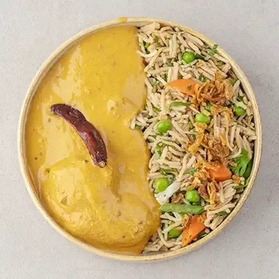 Kasundi Fish Curry With Coriander Vegetable Pulao