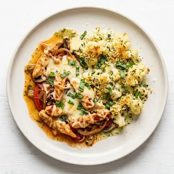 Keto Caprese Chicken With Fresh Mozzarella And Basil Cauliflower Bake