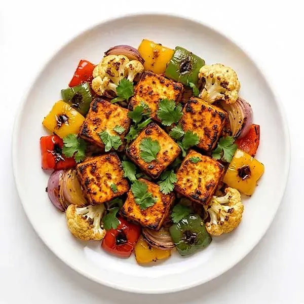 Keto Paneer Tikka with Roasted Bell Peppers, Cauliflower & Onion