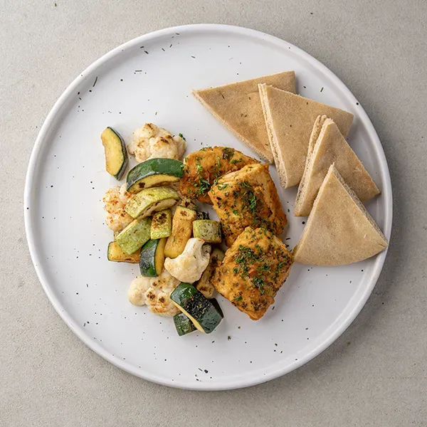 Lebanese Fish Kebab With Grilled Vegetable & Brown Pita