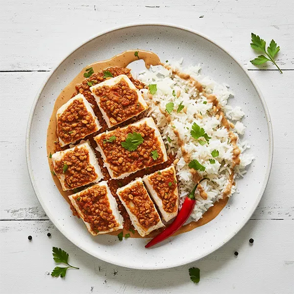 Lebanese Samkeh Harra With Spicy Tahini & Rice