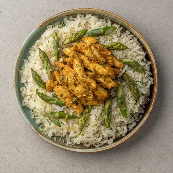 Lemon Herb Grilled Chicken With Asparagus & Shredded Cauliflower